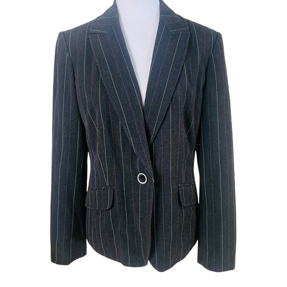 Jones New York Suit Sz 10 Women's Blazer Jacket Black with Burgundy Pinstripes